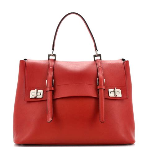 half flap double turn lock satchel saffiano leather large prada|Prada .